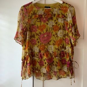 NWT Massimo Dutti Floral Silk Ruffled Blouse